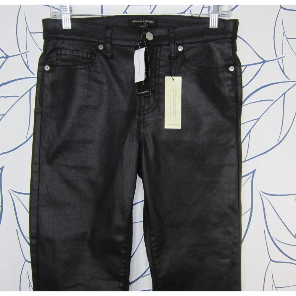 Banana Republic High Rise Skinny Coated Black Ankle Jeans Size 28, 6 Petite New! - Picture 3 of 13